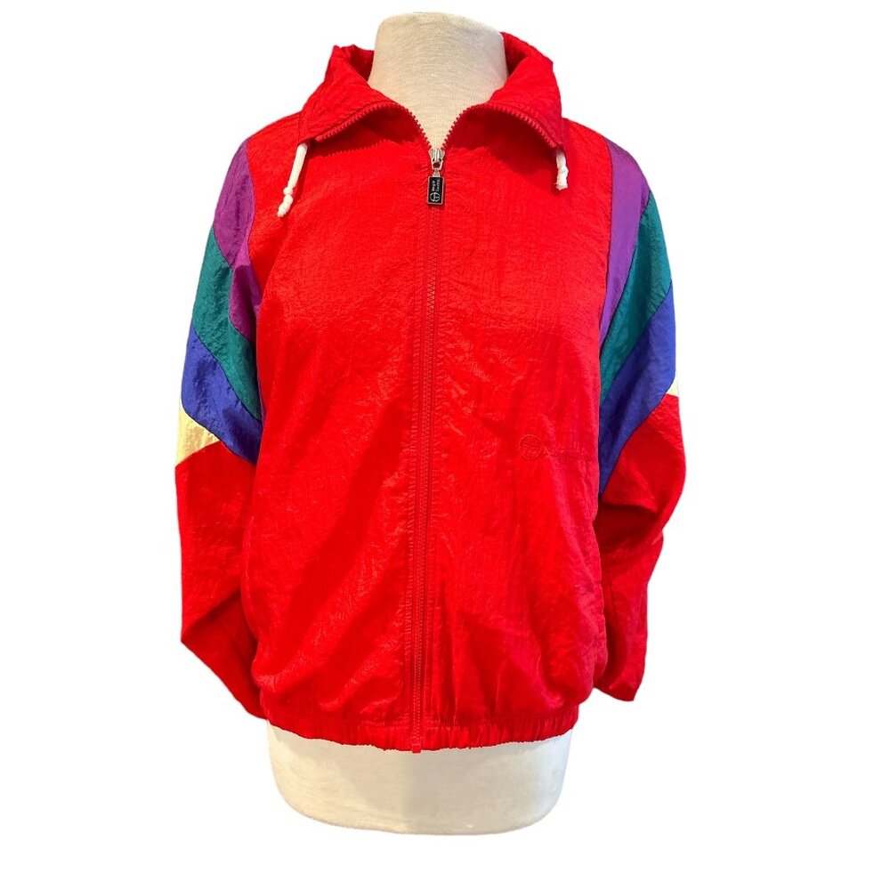 Vintage Sergio Tacchini Womens Colorblock Windbreaker Jacket Size 10 Red Multico